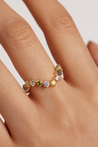 Bague April Ring Juno -  Argent plaqué or jaune, zircons et labradorites