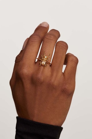 Bague Courage Beetle Ring House Of Beetles - Argent plaqué or jaune, labradorites et zircons