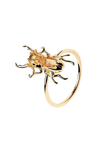 Bague Courage Beetle Ring House Of Beetles - Argent plaqué or jaune, labradorites et zircons