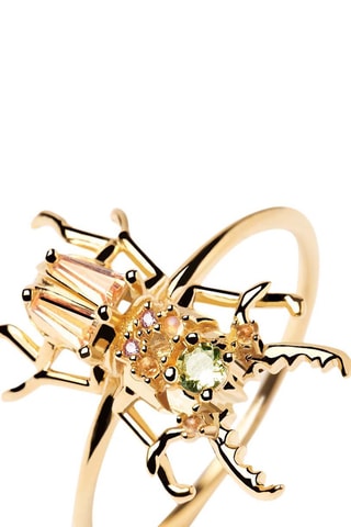 Bague Courage Beetle Ring House Of Beetles - Argent plaqué or jaune, labradorites et zircons