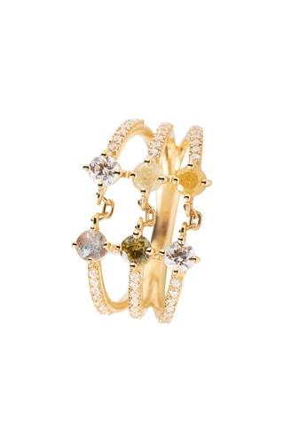 Bague Juno Ring Juno -  Argent plaqué or jaune, zircons et labradorites