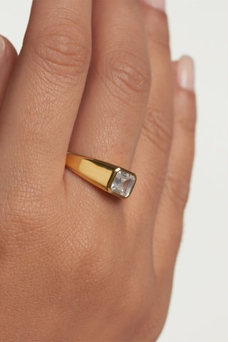 Bague Square - Argent plaqué or jaune et zircon cubique