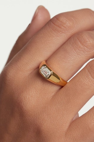 Bague Octagon - Argent plaqué or jaune et zircon cubique
