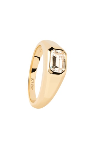 Bague Octagon - Argent plaqué or jaune et zircon cubique