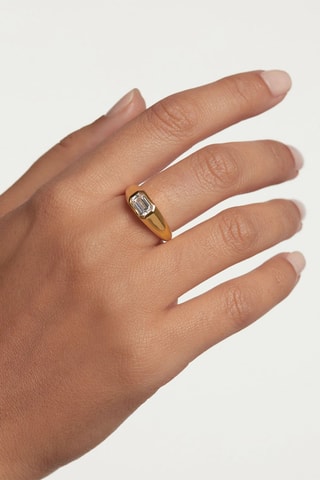 Bague Octagon - Argent plaqué or jaune et zircon cubique