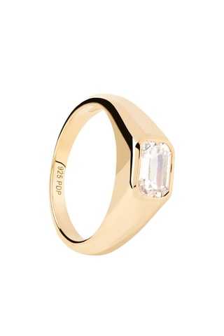 Bague Octagon - Argent plaqué or jaune et zircon cubique