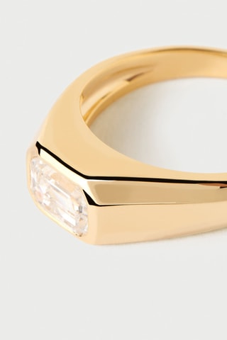 Bague Octagon - Argent plaqué or jaune et zircon cubique