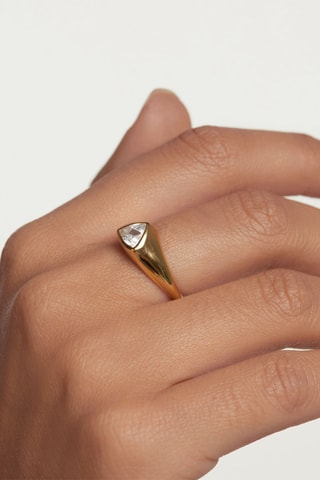 Bague Triangle - Argent plaqué or jaune et zircon cubique