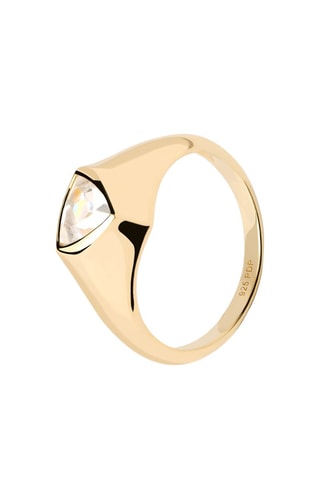 Bague Triangle - Argent plaqué or jaune et zircon cubique