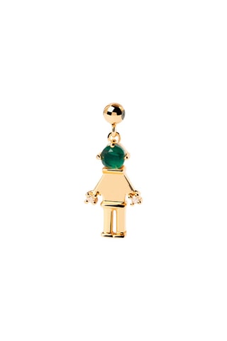 Charm Girl & Boy - Argent plaqué or jaune, malachite et zircons