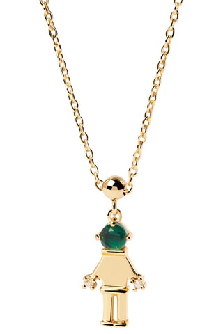 Charm Girl & Boy - Argent plaqué or jaune, malachite et zircons