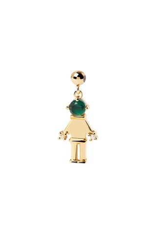 Charm Girl & Boy - Argent plaqué or jaune, malachite et zircons