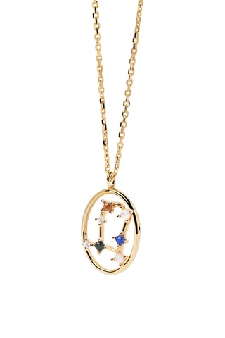 Collier Zodiac Gemini - Argent plaqué or jaune, quartz rose, malachite, nacre, lapis-lazuli et œil-de-tigre
