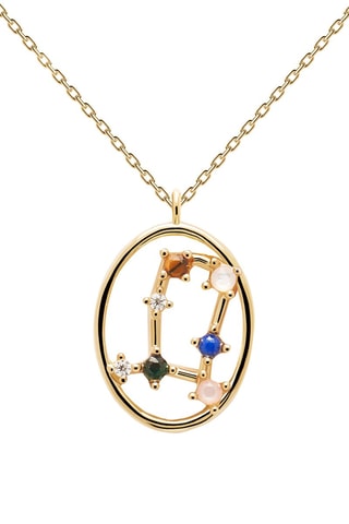 Collier Zodiac Gemini - Argent plaqué or jaune, quartz rose, malachite, nacre, lapis-lazuli et œil-de-tigre