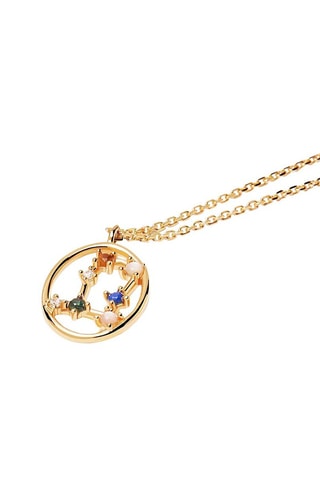 Collier Zodiac Gemini - Argent plaqué or jaune, quartz rose, malachite, nacre, lapis-lazuli et œil-de-tigre