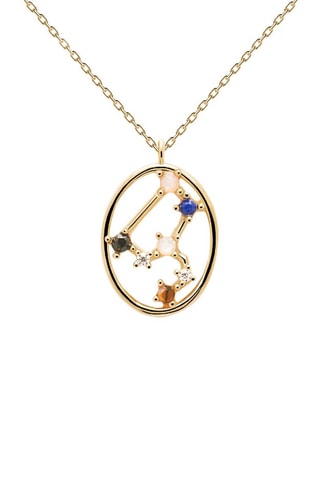 Collier Zodiac Leo - Argent plaqué or jaune, quartz rose, malachite, nacre, lapis-lazuli et œil-de-tigre