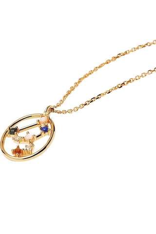 Collier Zodiac Leo - Argent plaqué or jaune, quartz rose, malachite, nacre, lapis-lazuli et œil-de-tigre