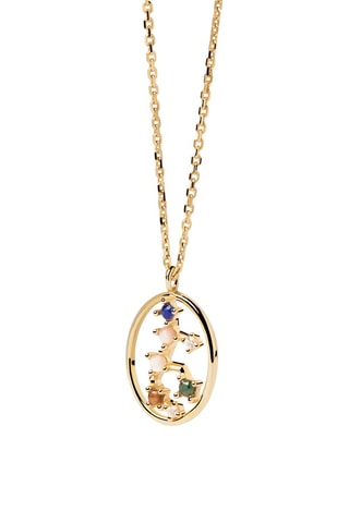 Collier Zodiac Virgo - Argent plaqué or jaune, quartz rose, malachite, nacre, lapis-lazuli et œil-de-tigre