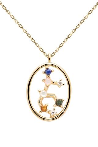 Collier Zodiac Virgo - Argent plaqué or jaune, quartz rose, malachite, nacre, lapis-lazuli et œil-de-tigre