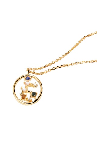 Collier Zodiac Virgo - Argent plaqué or jaune, quartz rose, malachite, nacre, lapis-lazuli et œil-de-tigre