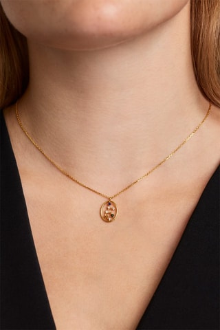 Collier Zodiac Virgo - Argent plaqué or jaune, quartz rose, malachite, nacre, lapis-lazuli et œil-de-tigre