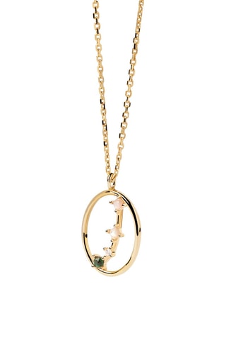 Collier Zodiac Aries - Argent plaqué or jaune,  quartz rose, malachite et nacre