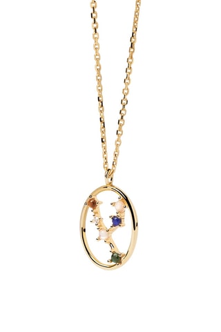 Collier Zodiac Taurus - Argent plaqué or jaune, quartz rose, malachite, nacre, lapis-lazuli et œil-de-tigre