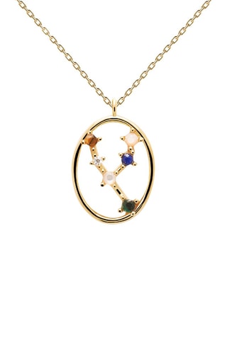 Collier Zodiac Taurus - Argent plaqué or jaune, quartz rose, malachite, nacre, lapis-lazuli et œil-de-tigre