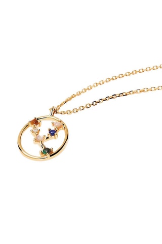 Collier Zodiac Taurus - Argent plaqué or jaune, quartz rose, malachite, nacre, lapis-lazuli et œil-de-tigre