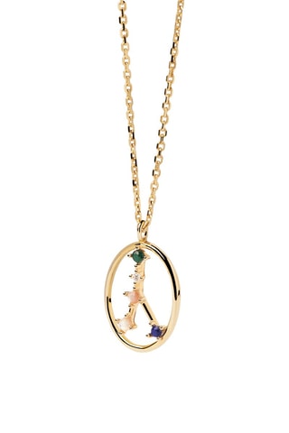 Collier Zodiac Cancer - Argent plaqué or jaune,  quartz rose, malachite et nacre et  lapis-lazuli