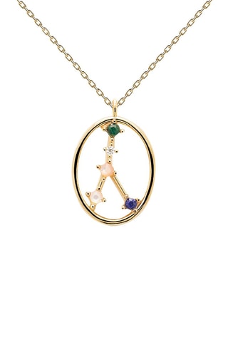 Collier Zodiac Cancer - Argent plaqué or jaune,  quartz rose, malachite et nacre et  lapis-lazuli