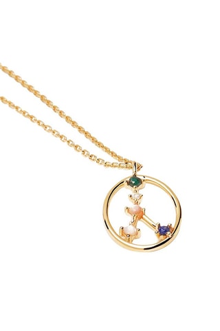 Collier Zodiac Cancer - Argent plaqué or jaune,  quartz rose, malachite et nacre et  lapis-lazuli