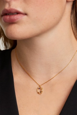 Collier Zodiac Libra - Argent plaqué or jaune, quartz rose, malachite, nacre, lapis-lazuli et œil-de-tigre