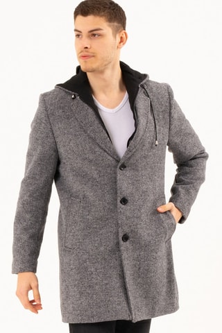 Manteau à capuche en laine - Gris