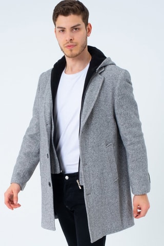 Manteau à capuche en laine - Gris