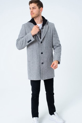 Manteau à capuche en laine - Gris