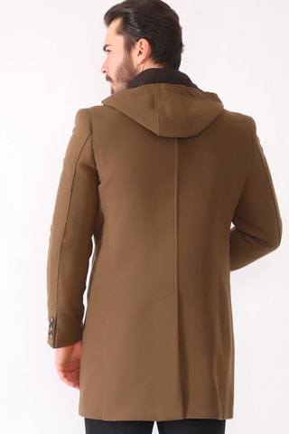 Manteau à capuche en laine - Camel