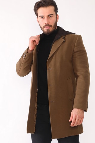 Manteau à capuche en laine - Camel
