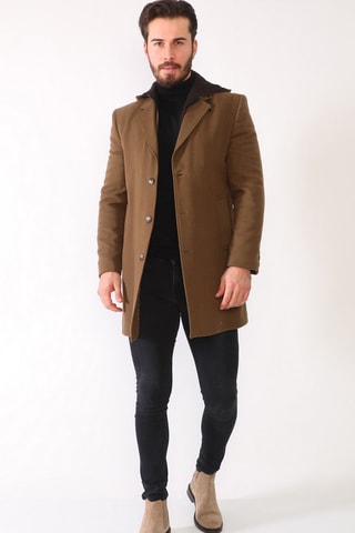 Manteau à capuche en laine - Camel