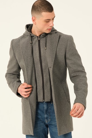 Manteau à capuche en laine - Gris foncé