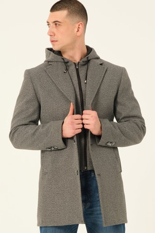 Manteau à capuche en laine - Gris foncé