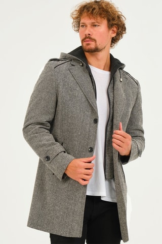 Manteau à capuche en laine - Gris