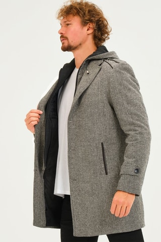Manteau à capuche en laine - Gris