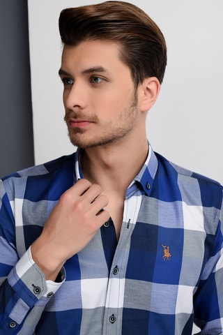 Chemise à carreaux - Bleu marine et blanc