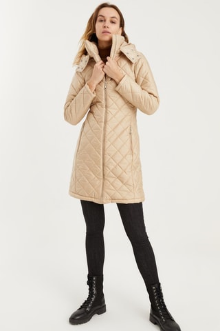 Doudoune longue à capuche - Beige
