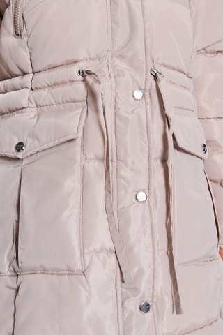 Lange gewatteerde jas met capuchon - Beige