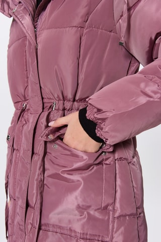 Lange gewatteerde jas met capuchon - Roze