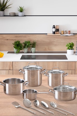 Batterie de cuisine en acier inoxydable Icona Green - 13 pièces