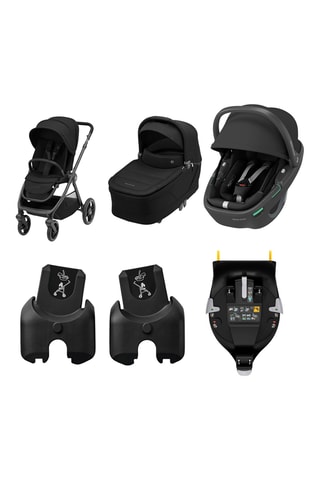 1 x 	Siège-auto - Noir - Dès la naissance - 40 à 75 cm, 1 x Adaptation pour nacelle, 1 x Poussette pliable Mc Oxford, 1 x Nacelle Sense, 1 x Base siège-auto FamilyFix 360 et 1 x Moufles Maxi-cosi