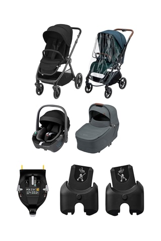 1 x Poussette pliable MC Oxford, 1 x Adaptateur pour nacelle, 1 x Nacelle Sense, 1 x Habillage pluie pour poussette, 1 x siège auto Pebble 360 et 1 x Base siège-auto FamilyFix 360